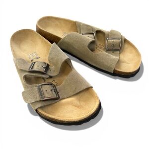 Birkenstock Betula Arizona Double Strap Taupe Tan Suede Sandals Size 7 / 38 EU